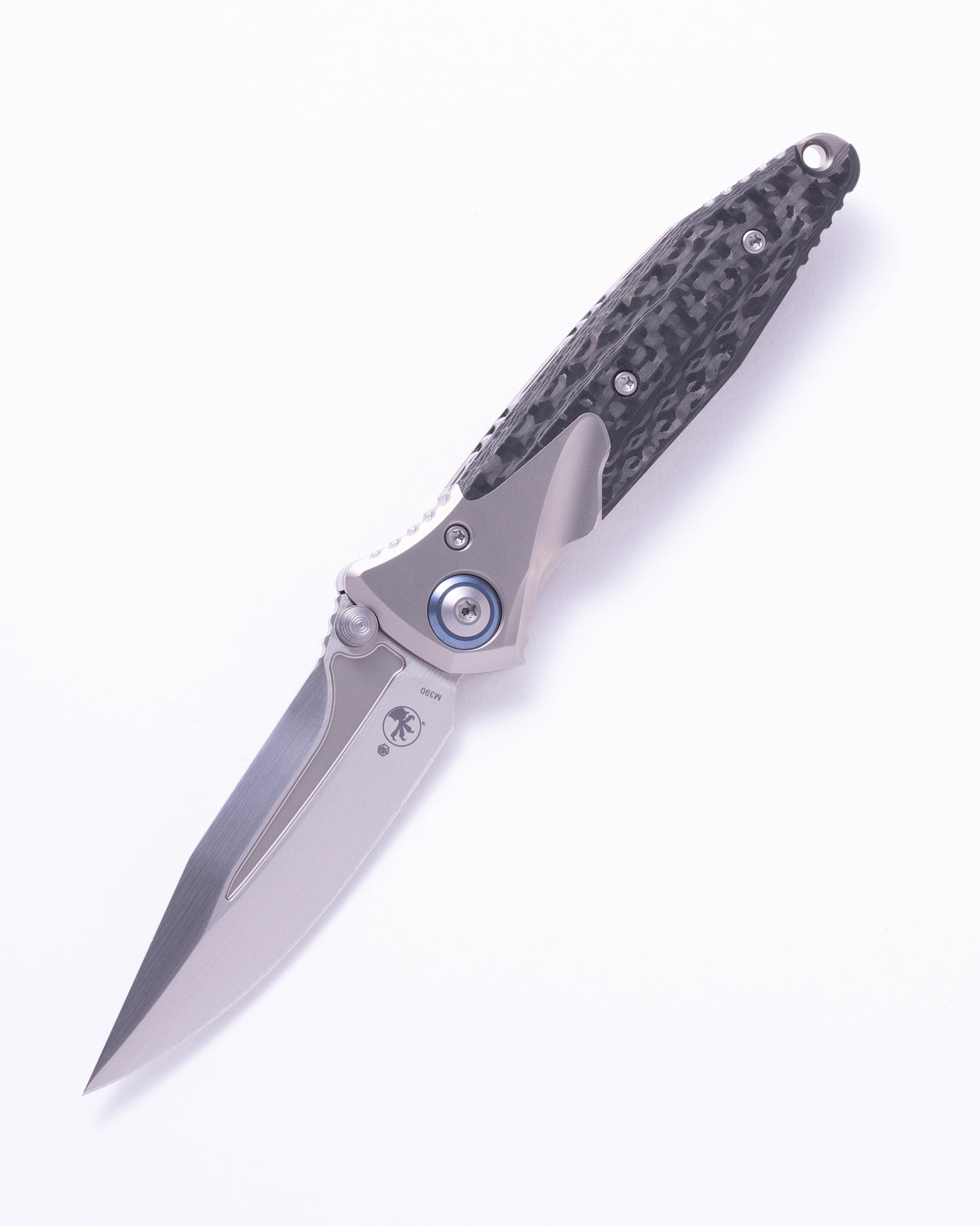 Socom Bravo™ Mini Spear Point Titanium Handle Hand Rubbed Satin Standard Blue Titanium Pivot Collar Carbon Fiber Scales (262M-4CFTI)