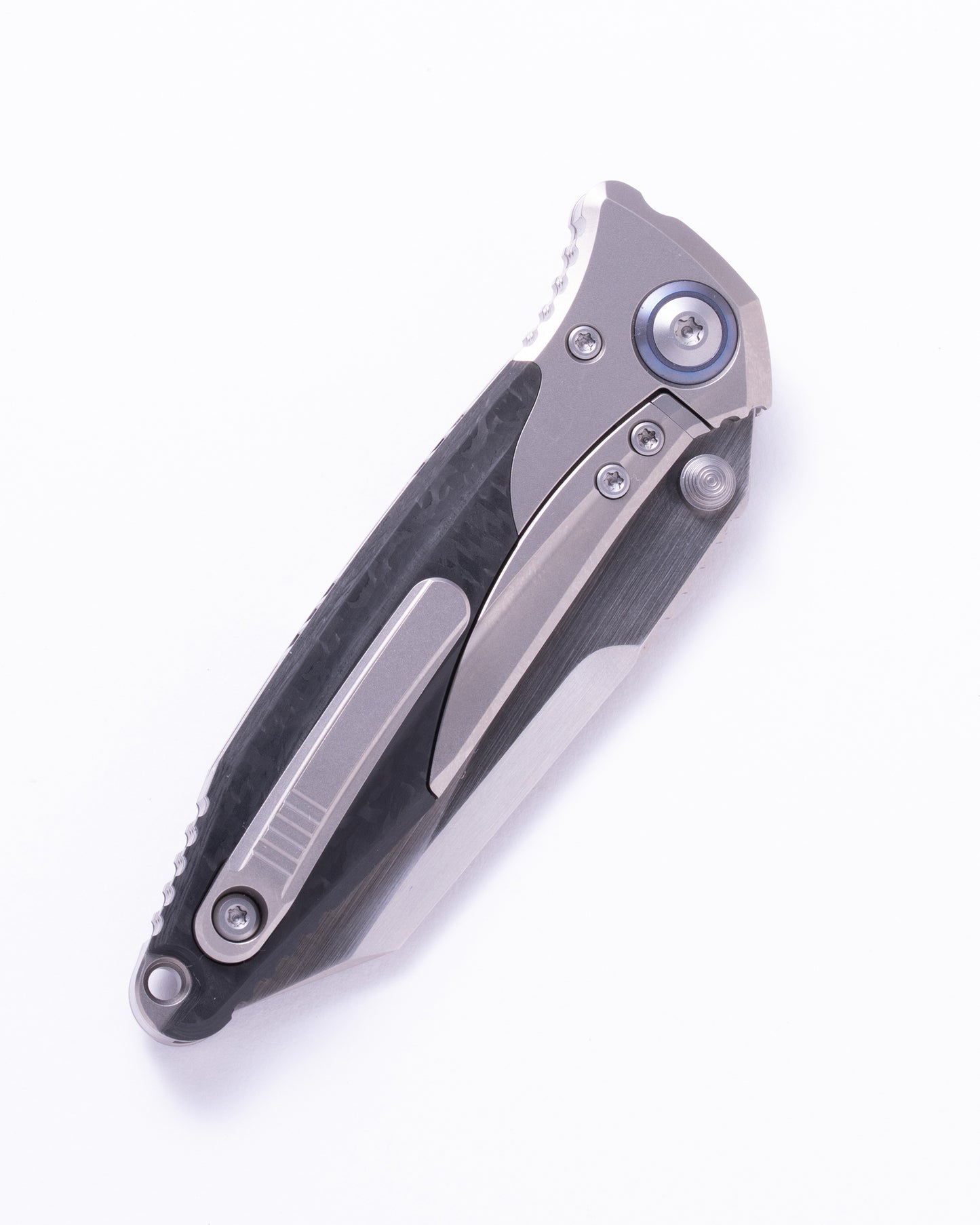 Socom Bravo™ Mini Warcom Titanium Handle Hand Rubbed Satin Standard Blue Titanium Pivot Collar Carbon Fiber Scales (263M-4CFTI)